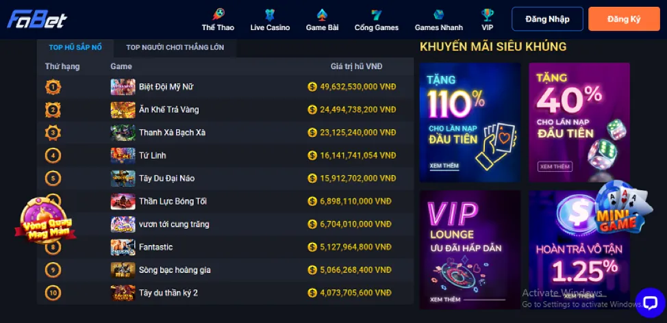 Thưởng nạp tiền 8k6698p hàng ngày